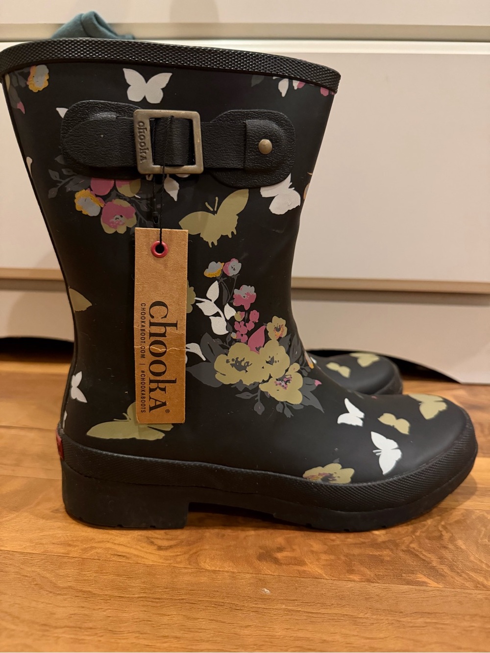 chooka Black Floral & Butterfly Waterproof Rain Boots